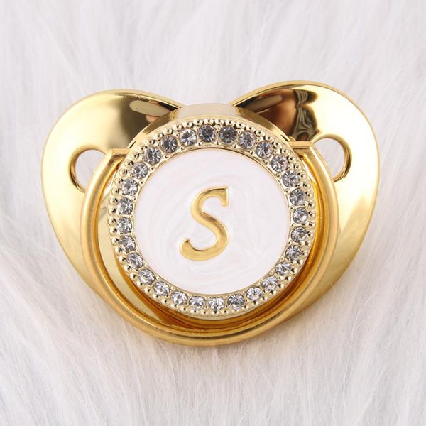 

pacifiers# 26 letters luxury gold baby pacifier with rhinestones blingbling 0-12 months soother born infant silicone dummy nipple