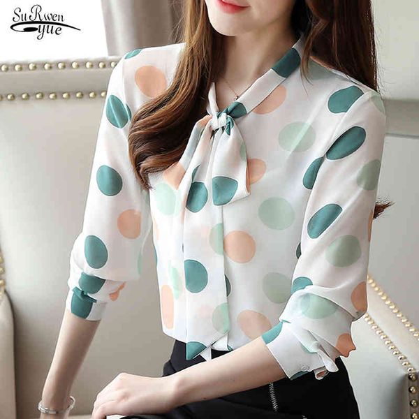 

fashion long sleeve polka dot women blouse et chemisier femme casual loose chiffon cardigan shirt 7187 50 210508, White