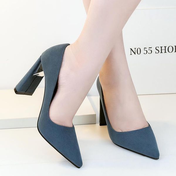 

pointed toe women's shoes thick high heels 10cm pumps concise female ol elegant shallow mouth flock slip-on oulyyyogo dress, Black
