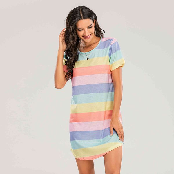 

factoryphzd loose rainbow stripe 2021 t-shirt pajamas dress ss large, White;black