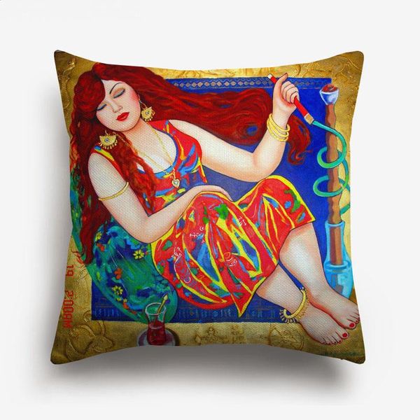 

cushion/decorative pillow islamic art lady cushion covers woman portrait oil painting home decor case 45x45cm living room decoration