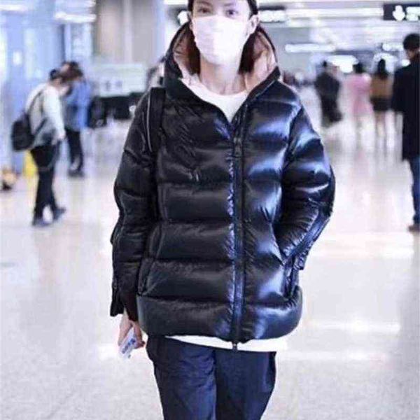 

jinchen star same mongolian m family down women's fashion ins short autumn and winter thickened warm inclined zipper jacket, Black