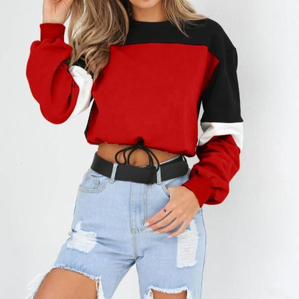 

women's hoodies & sweatshirts womens long sleeve splcing color sweatshirt pullover blouse polyester autumn winter women solid pencil, Black
