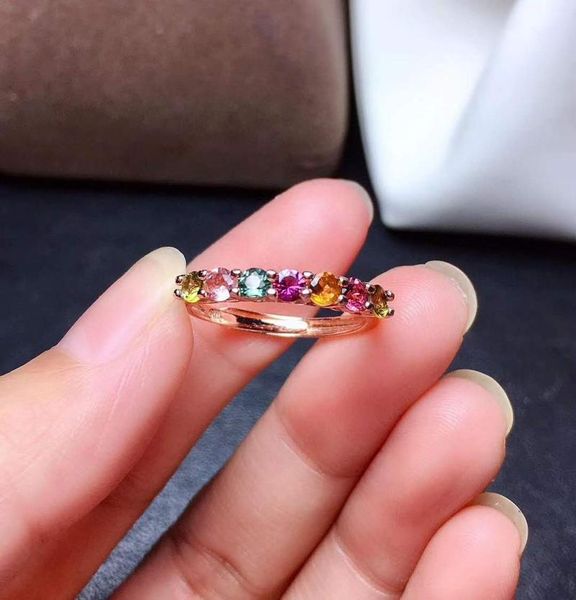 

cluster rings pure natural real tourmaline ring anniversary 925 sterling silver for men or women, Golden;silver