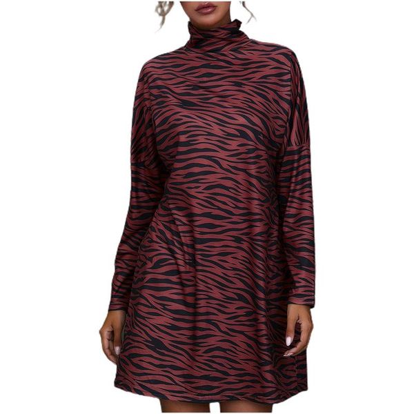 

casual dresses fashion woman dress o-neck leopard print party long sleeve elegant winter turtleneck for women 2021, Black;gray