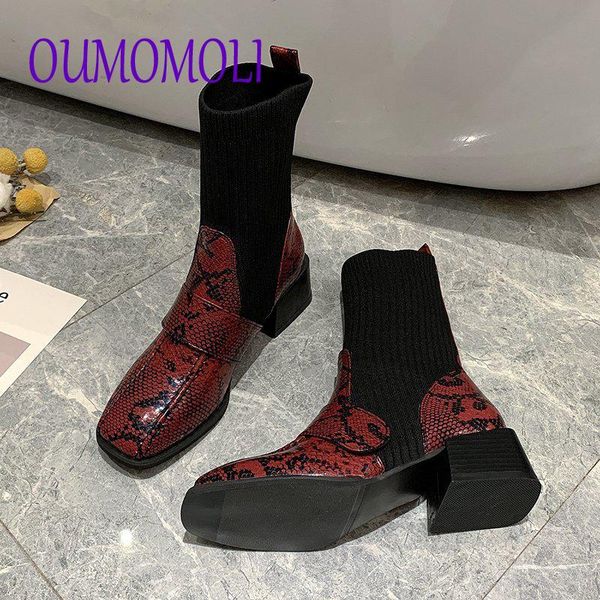 

boots plus size ankle for women platform fashion square heel serpentine toe shoes casual v72, Black