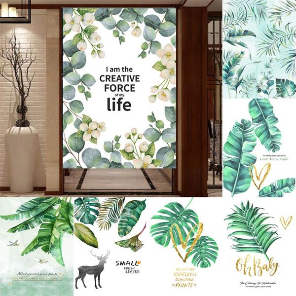 

japanese noren door curtain chinese green plants leaves fengshui printed for kitchen bedroom doorway half partition curtains & drapes