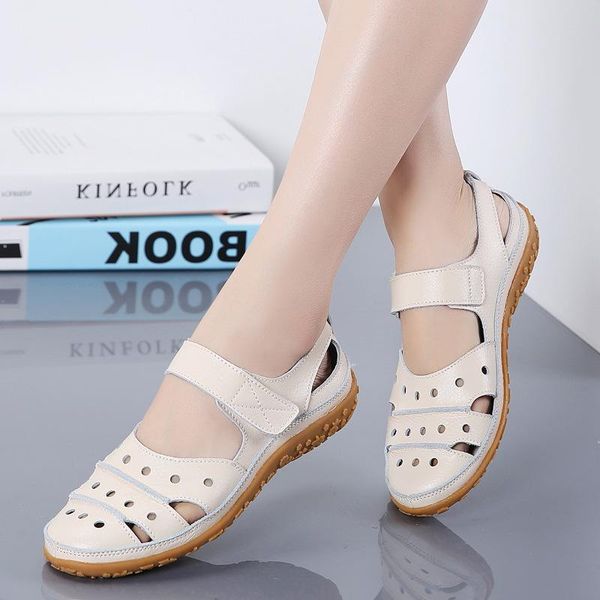

sandals 2021 summer women breathable leather shoes handmade wedges mother genuine size na-80, Black
