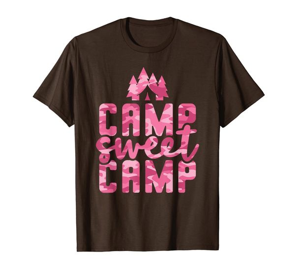 

camping gift for women camp sweet camp pink camo glamping t-shirt, White;black