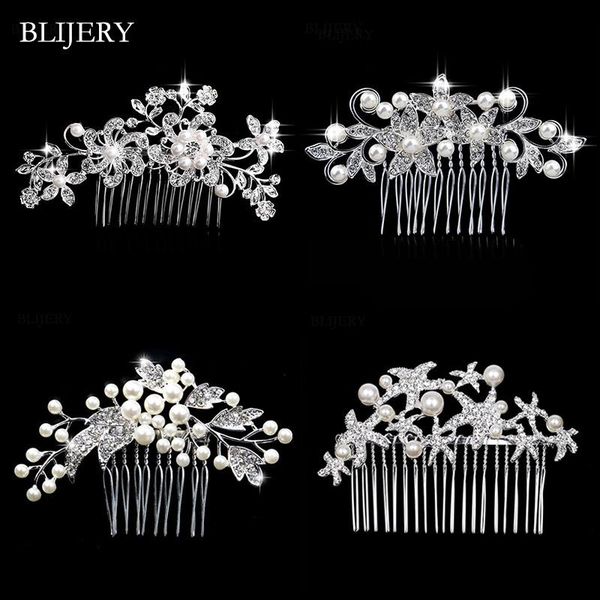 

hair clips & barrettes blijery fashion pearls crystal wedding jewelry for women floral bridal combs party hairpins accessories, Golden;silver