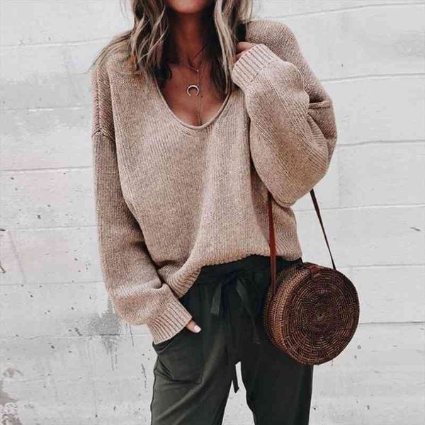 

women long sleeve v neck knitted sweater casual solid loose pullover vintage sweater streetwear oversized jumper crop, White;black