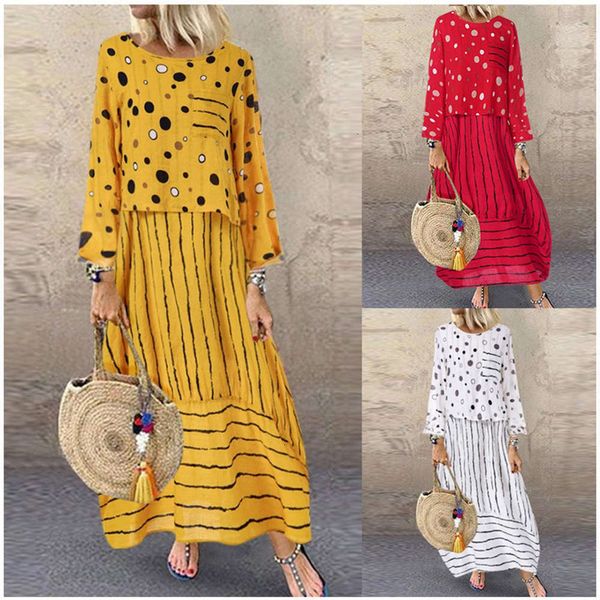

casual dresses women's spring and summer holiday two piece printed cotton hemp bohemian drs, Black;gray
