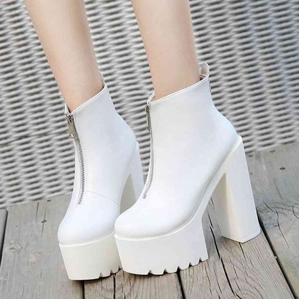 

boots female zipper block heel shoes designer platform ankle women fashion classic brand boots, Black