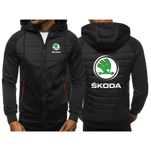 

men's hoodies & sweatshirts skoda logo 2021 printing spliced jacket coat printed college style men casual hooded fleece zipper streetwe, Black