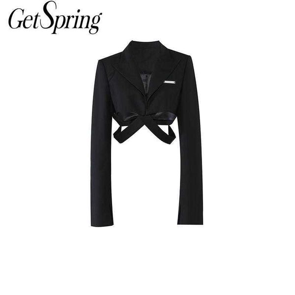 

getspring women blazer irregular black short blazers and jackets all match vintage casual suit coats fashion 210601, White;black
