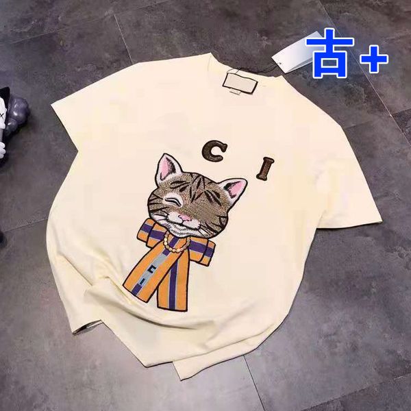 

chaopaigu + 21 summer new heavy industry sequin embroidery bow cat round neck loose short sleeve t-shirt girl, White