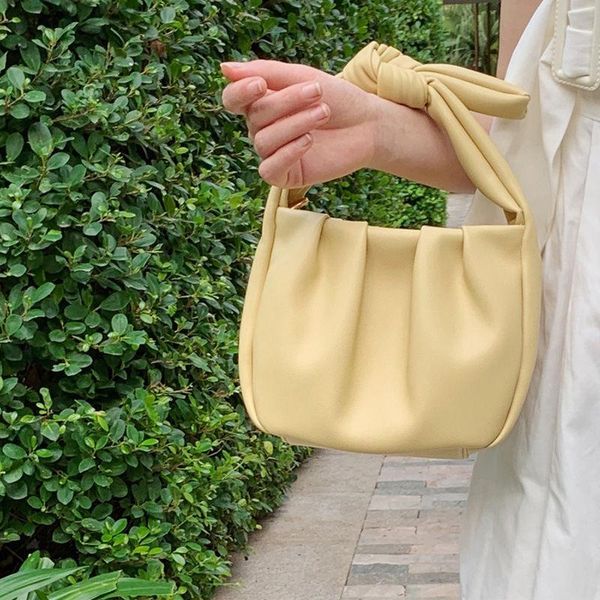 

simple design soft puleather women hangbags bow folding girls small tote bag vintage hobos ladies clutch purses hasp bucket shoulder bags