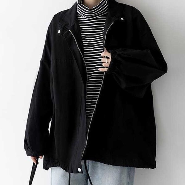 

women's jackets 2021 autumn jacket fashion korean baseball harajuku long coat women streetwear gothic windbreaker, Black;brown
