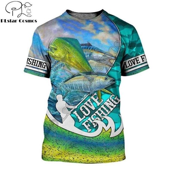 

summer fashion mens t-shirt love fishing 3d printed harajuku short sleeve t shirts casual streetwear kj0144 210716, White;black