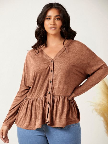 

plus drop shoulder peplum j67n#, Black