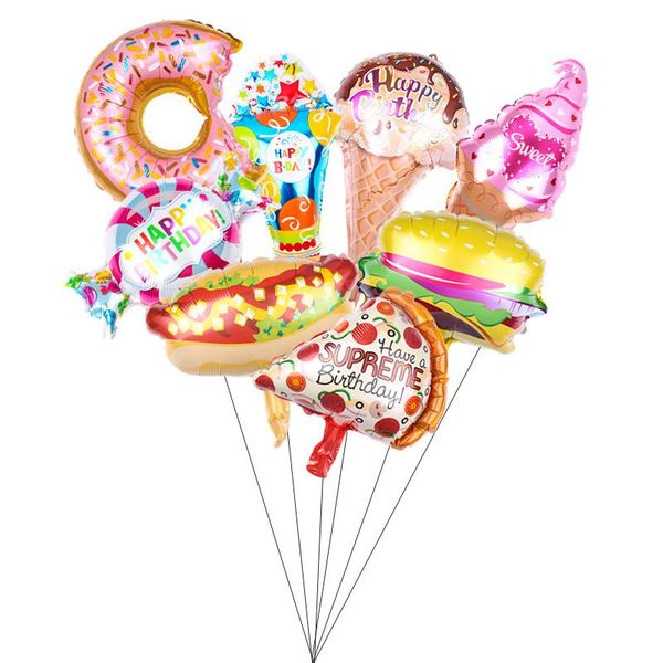 

party decoration 1pcs mini hamburg ice cream foil balloon birthday cake donut pizza food decor kids inflatable toy ball