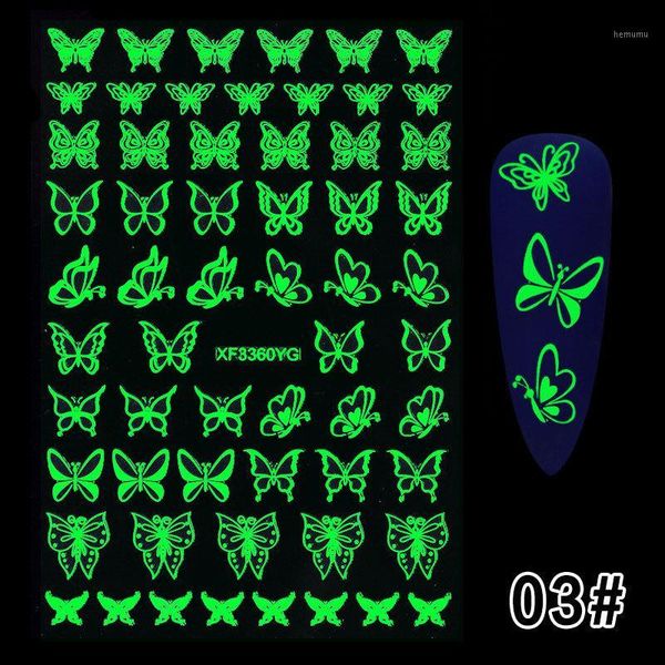 

halloween christmas style snowflake flame nails sticker butterfly design glow in the dark art stickers1, Black
