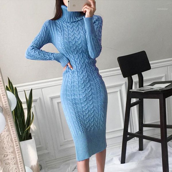 

casual dresses turtleneck autumn winter knitted dress slim high waist bag hip sheath bodycon sweater women long robes t8027, Black;gray