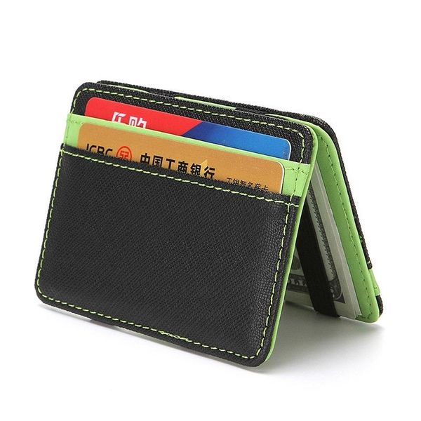 

card holders korean version of the horizontal magic wallet men's creative cross pattern color matching holder no zipper, Brown;gray