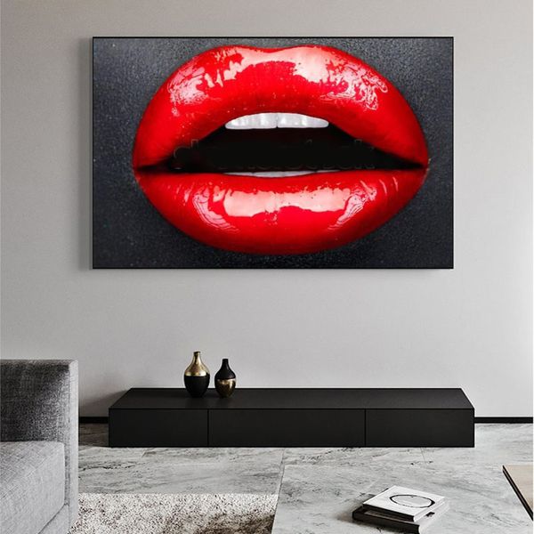 Sexy Rote Lippen Leinwand Malerei Wand Kunst Abstrakte Bild Poster Und Drucke Für Wohnzimmer Dekoration Cuadros Kein Rahmen