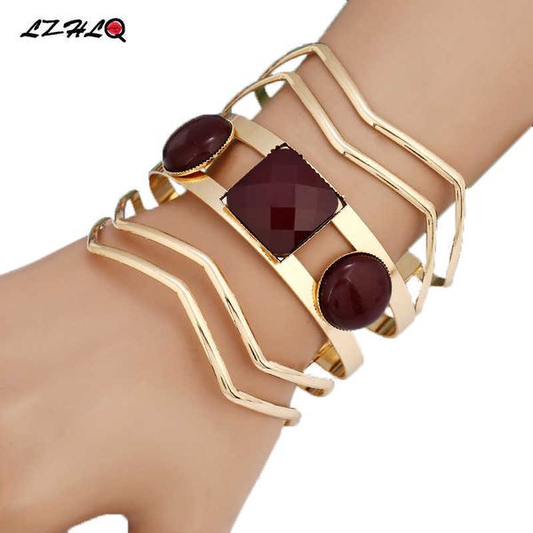 

lzhlq geometric multilayer wire bangle trendy maxi opened resin cuff bracelet for women 2020 fashion brand jewelry accessories q0719, Black