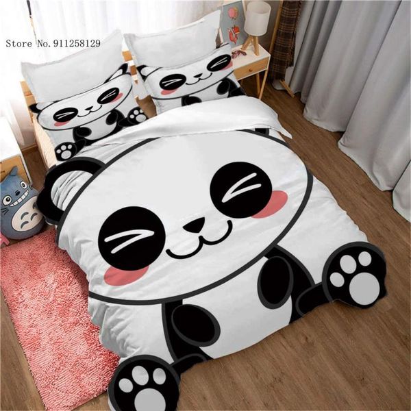 

bedding sets 2/3 pieces kawaii cute panda black white animals duvet cover set for bedroom home bed quilt no sheets
