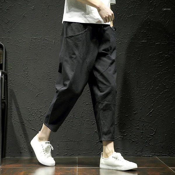 

men's pants summer wear thin chinese style leisure japanese korean fashion harem loose and versatile capris, Black