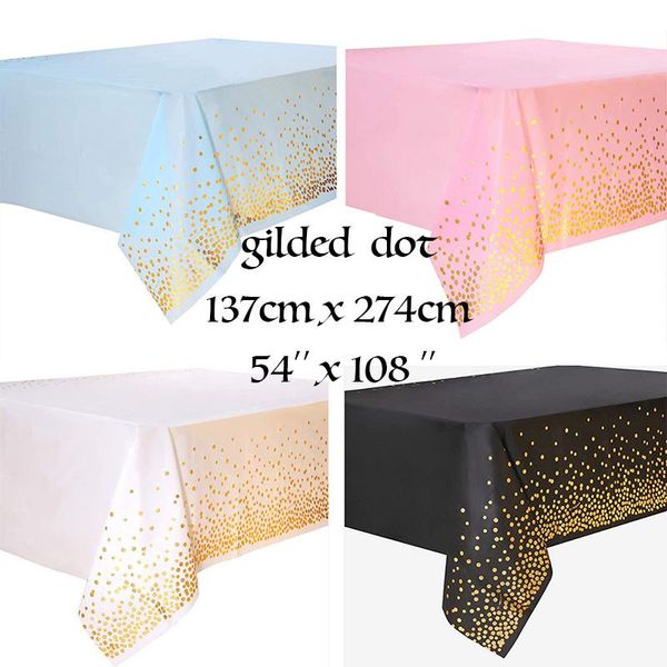 

disposable dinnerware 137*273cm rose gold table cloth dot gilded plastic tablecloth baby shower kids birthday party decor cover