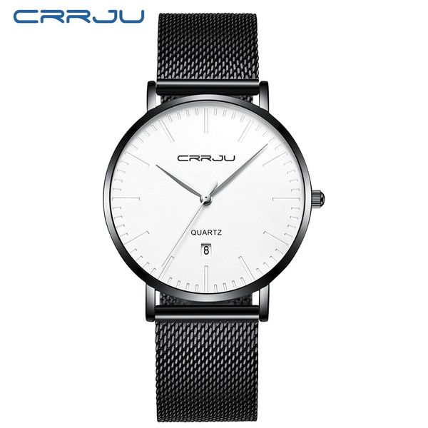 

crrju fashion mens watches brand luxury blue waterproof watches ultra thin date simple casual quartz watch men sports clock 210517, Slivery;brown