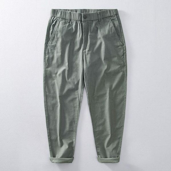 

summer fashion work casual pants men's cotton loose solid color capris wear, Black