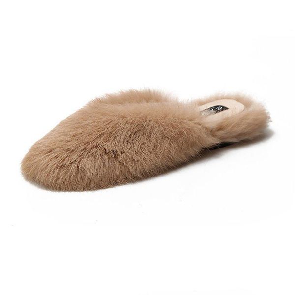 

slippers women fur fluffy flat home female furry plush hair slides ladies winter warm casual house shoes, Black