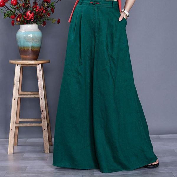 

women's pants & capris [ewq] 2021 autumn vintage full length cotton linen elastic waist buttons trousers loose casual all-match 4 color, Black;white