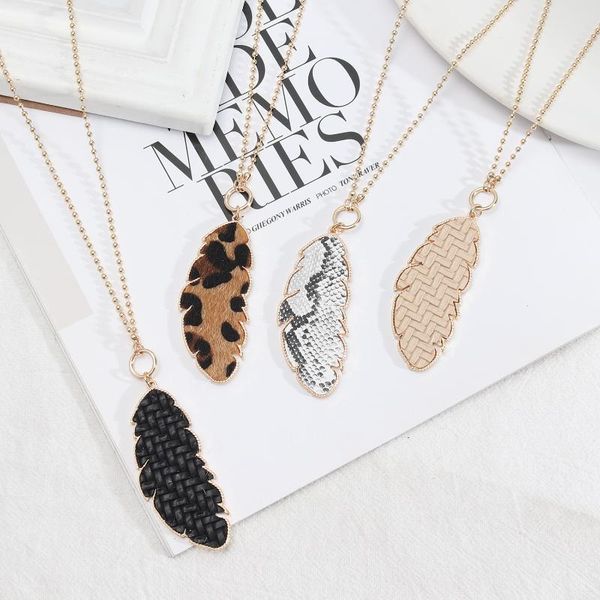 

pendant necklaces snakeskin feather leopard leather trendy long sweater chain fashion jewelry for women wholesale, Silver