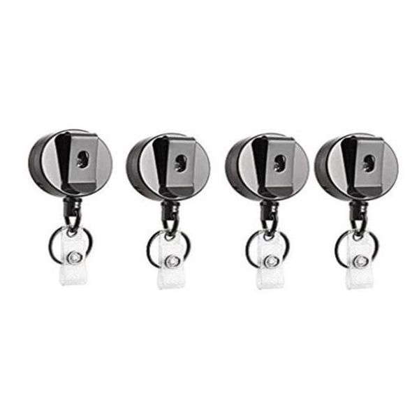 

hooks & rails 4 pcs duty retractable badge holder reel, id with belt clip key ring for card keychain all metal casing