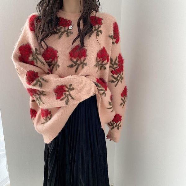 

women's sweaters in autumn and winter of 2021, the japanese sweet fresh girl's pink sweater is outside, White;black