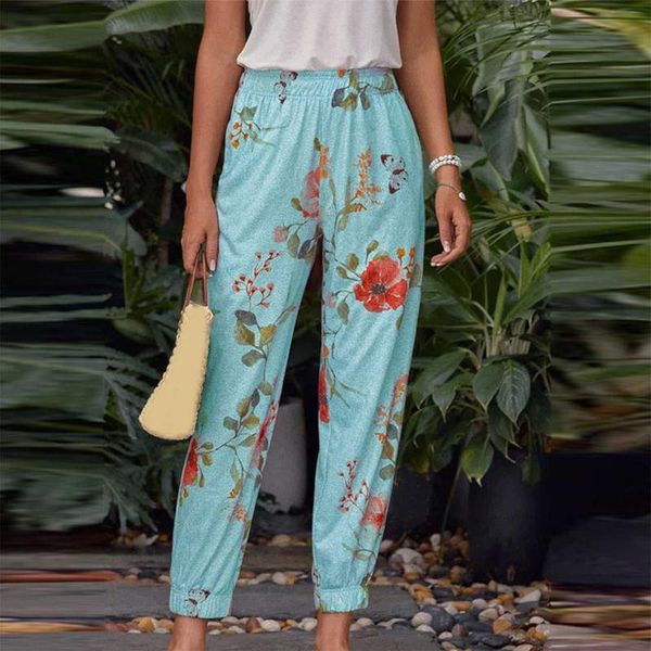 

women's pants & capris 2021 autumn fashion baggy elastic waist floral print loose trousers straight ladies streetwear ropa mujer, Black;white