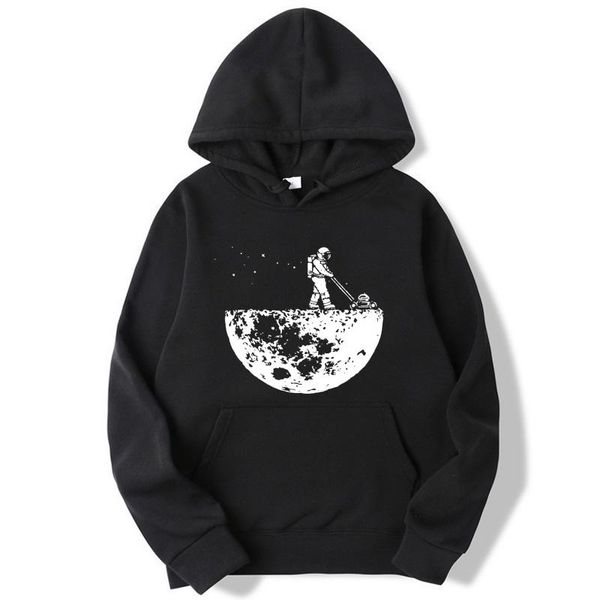 

men's hoodies & sweatshirts fashion brand hoodie astronauts clean up the moon print casual harajuku fleece hip hop hooded sweatshirt, Black