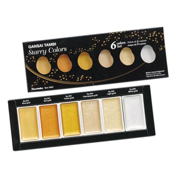 

kuretake gansai tambi starry/pearl/gem colors solid paints metallic gold watercolor pigment for drawing art supplies gift sets