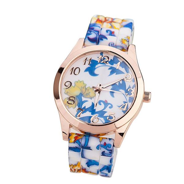 

wristwatches silicone casual quartz women's watch fashion print decorative high quality, Slivery;brown