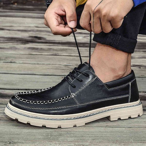 

dress shoes brand breathable men oxford flats fashion thick bottom genuine leather casual safety work 2d79, Black