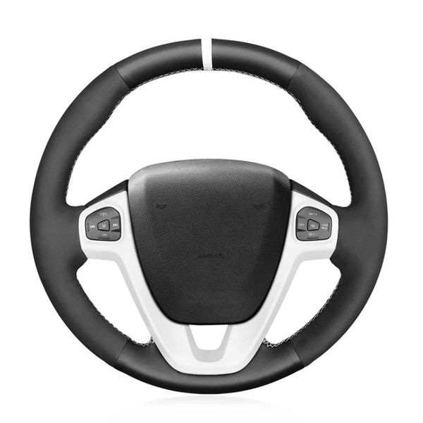 

steering wheel covers black suede leather white marker no-slip car cover for fiesta 2011 2012 2013 2014 2021