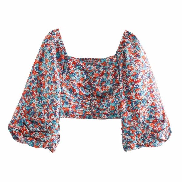 

floral print women short shirts summer fashion u neck ladies blouses lantern sleeve female shirt casual girls 210430, White