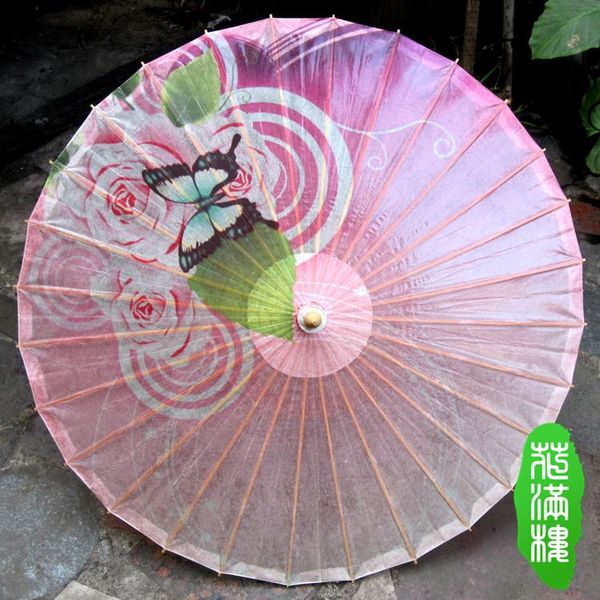 

umbrellas romantic pink rose with butterfly oiled paper umbrella sunshade parasol women traditional dance props paraguas