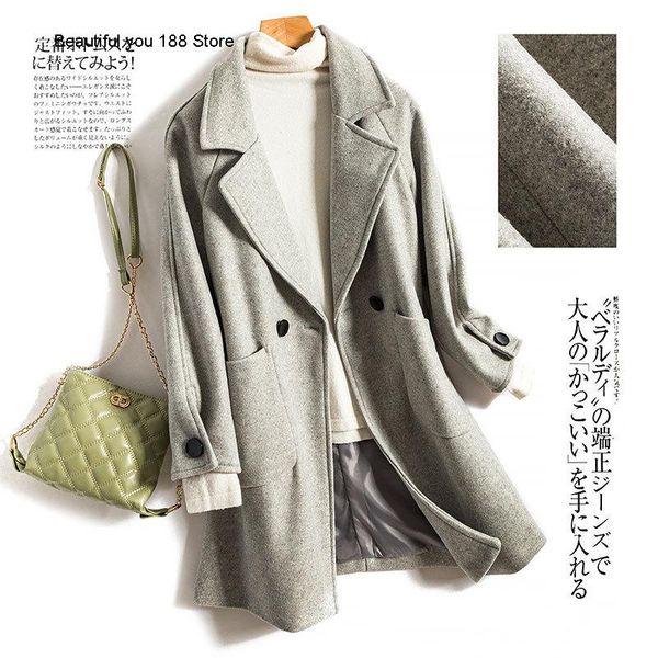 

women's trench coats high-end mid-length slim woolen coat for women, Tan;black