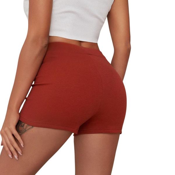 

women sports shorts brick red elastic slim fit breathable high waist letters embroidery pattern sweatpants yoga outfit